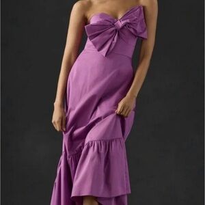 Strapless Purple Bow-Front Ruffle Hem Dress